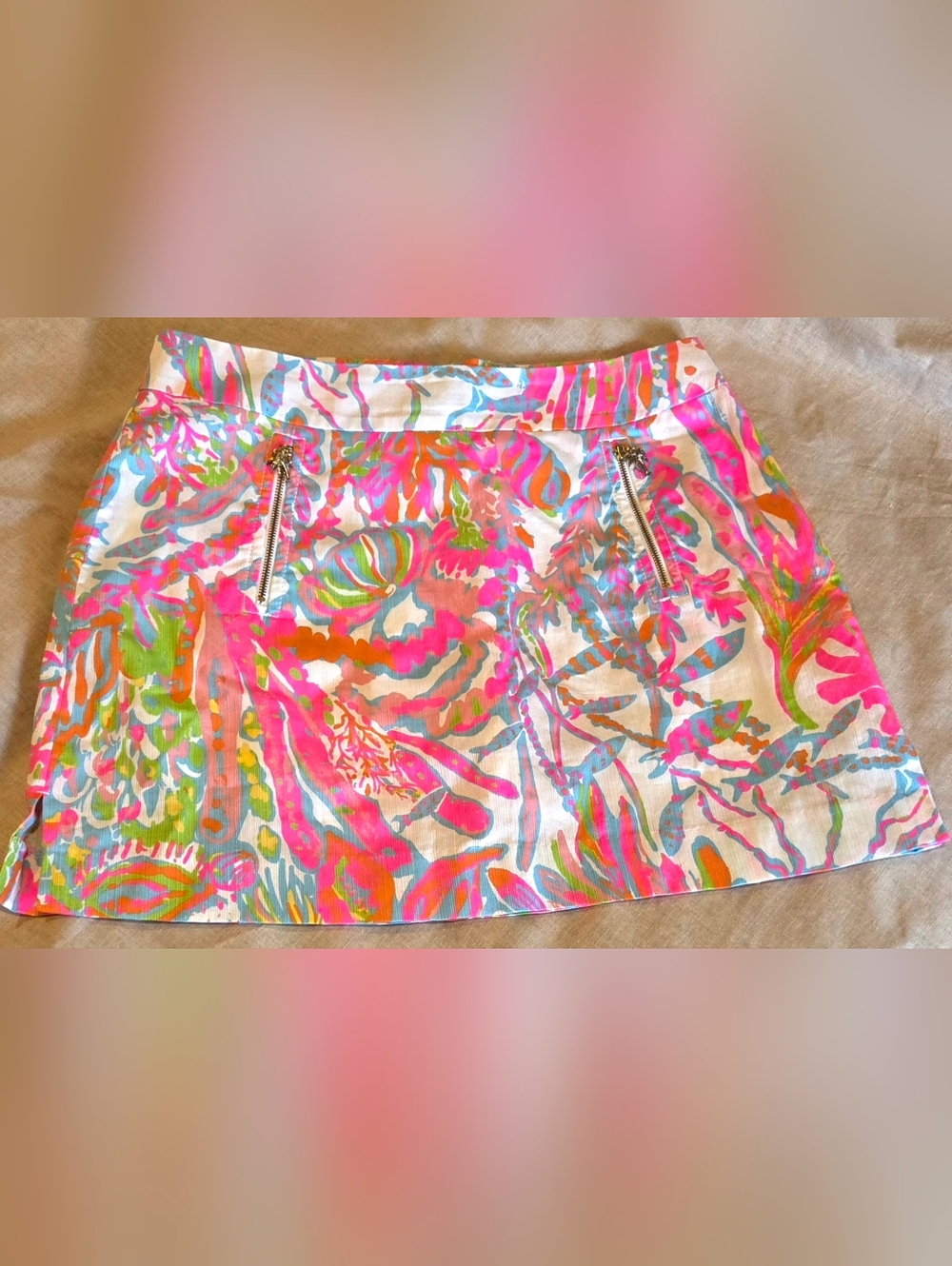 Lilly Pulitzer Skort Size 8 Pink Tropical Palm Print Mini Skirt Shorts Resort